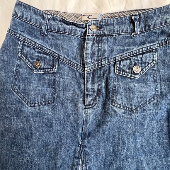 Chipie Denim Skirt Straight High Slit Size 40 US 10 Fly Front Yoke Pockets Midi - Picture 3 of 9